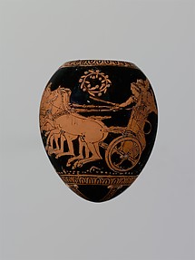 Terracotta oon (egg) with a youth abducting a woman