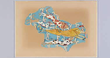 Reproduction of a freso with hounds attacking a boar