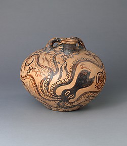 Reproduction of a Marine-style, terracotta stirrup jar