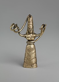 Reproduction of a fake gold snake goddess statuette