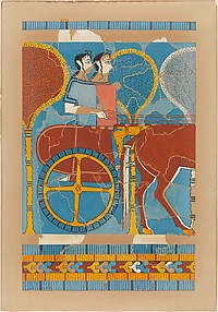 Reproduction of a fresco with two women in a chariot