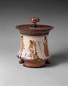 Terracotta pyxis (box) with the Judgment of Paris