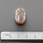 Chalcedony scaraboid in silver ring
