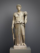 Marble statue of Tyche-Fortuna restored with the portrait head of a woman