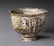 Ribbed mosaic glass bowl with base ring