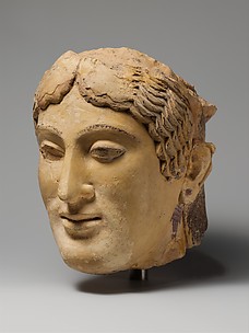 Terracotta head of a woman, probably a sphinx