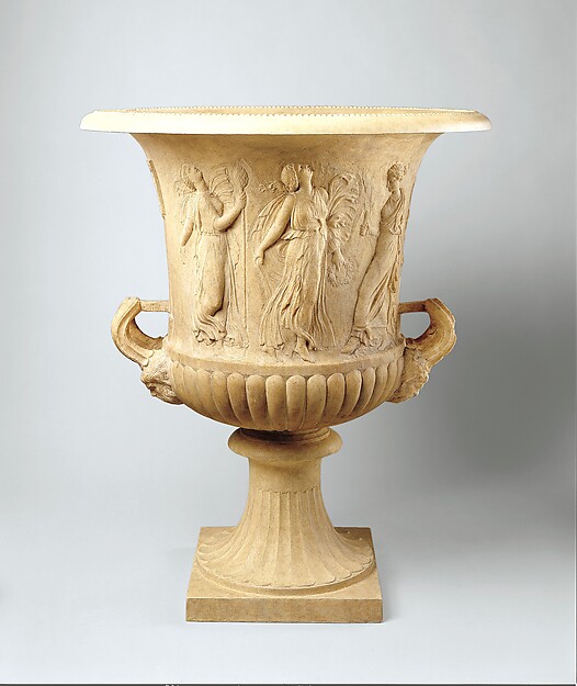 Marble calyx-krater with reliefs of maidens and dancing maenads