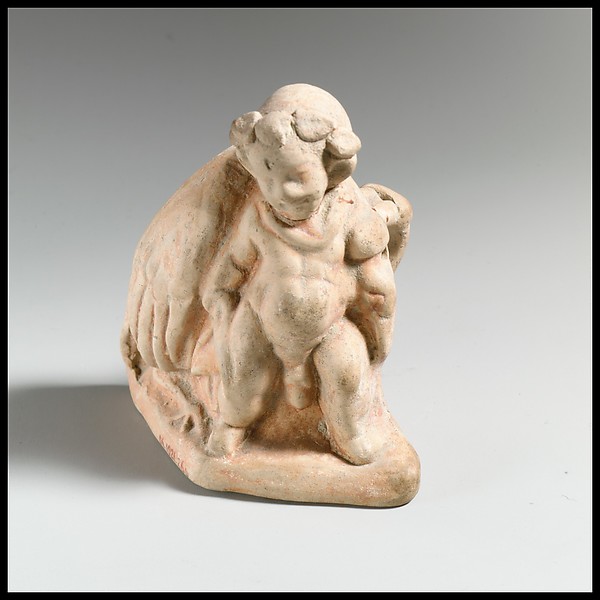 Terracotta vase in the form of a pygmy carrying a dead crane