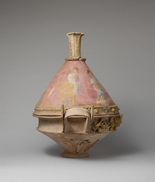 Terracotta lekanis (dish) with lid and finial
