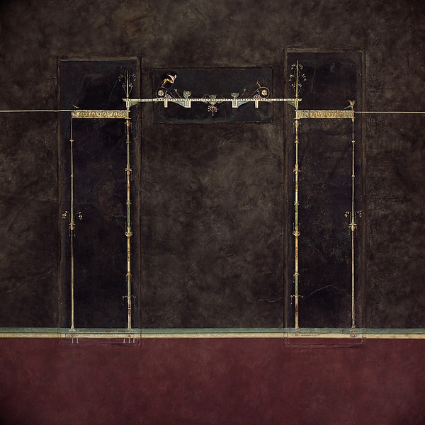 Wall painting on black ground: supports with entrablature, from the imperial villa at Boscotrecase