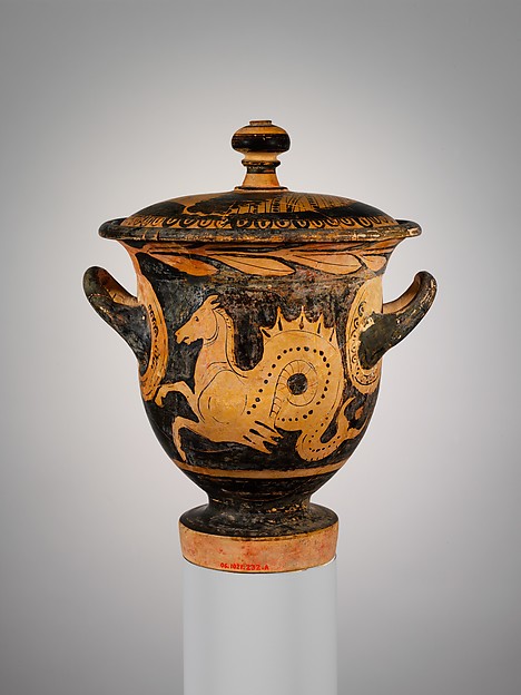 Terracotta bell-krater (mixing bowl) with lid