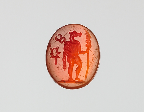 Carnelian intaglio: Standing Anubis