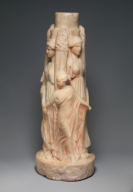Marble statuette of triple-bodied Hekate and the three Graces