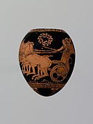 Terracotta oon (egg) with a youth abducting a woman