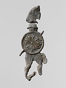Lead figure of a warrior with a helmet and shield