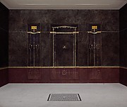 Wall painting on black ground: Aedicula with small landscape, from the imperial villa at Boscotrecase