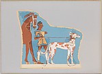 Reproduction of a fresco of a hunter with dog and horse