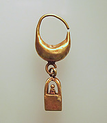 Earring, boat-shaped with cage and ball pendant