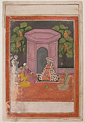 Hindu Saint with Two Disciples and Two Musicians on a Rooftop in the Evening