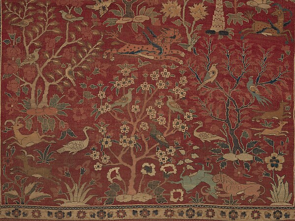 Carpet with Palm Trees, Ibexes, and Birds