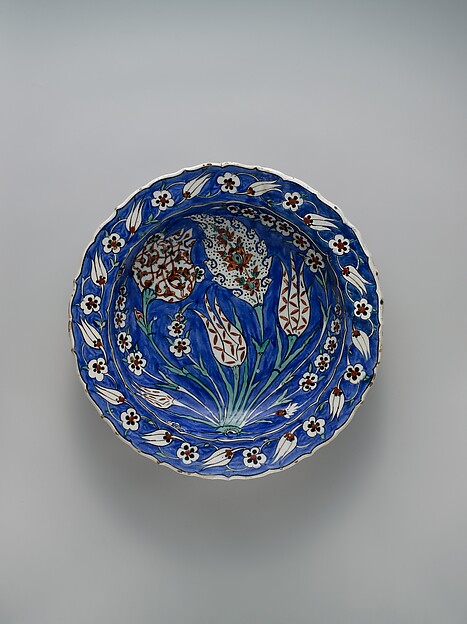 Blue-ground Dish with Floral Design