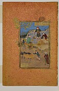 "Shaikh Mahneh and the Villager", Folio from a Mantiq al-tair (Language of the Birds)
