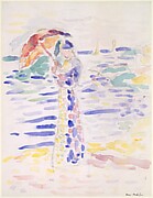 Woman with an Umbrella at the Seashore