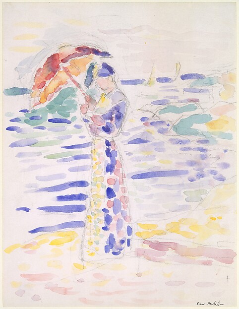 Woman with an Umbrella at the Seashore