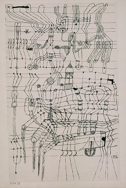 Amazing Historical Photo of Paul Klee with Drawing Knotted in the Manner of a Net in 1920 