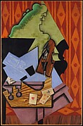 Viool en speelkaarten; afm.: 100 x 65,4 cm