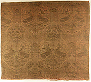 Textile Fragment with Recumbent Harts, Eagles, Clouds, and Sunrays