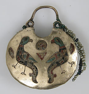 One of a Pair of Temple Pendants, with Confronted Birds (front) and Human Heads (back)