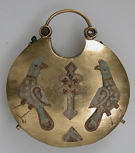 One of a Pair of Temple Pendants, with Two Birds Flanking a Tree of Life (front) and Leaf and Rosette Motifs (back)