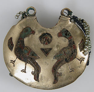 One of a Pair of Temple Pendants, with Confronted Birds (front) and Human Heads (back)