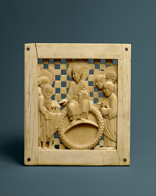 Plaque with Christ Receiving Magdeburg Cathedral from Emperor Otto I