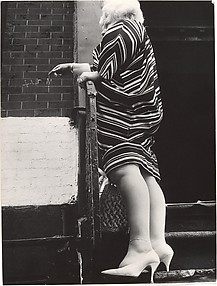 [Street Scene: Woman in Striped Dress on Stoop, New York City]