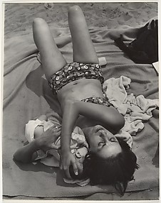 Beach Scene: Woman in Bikini Cuddling Baby, Coney Island, New York]