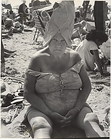 [Beach Scene: Woman Wearing Paper Bag Hat, Coney Island, New York]