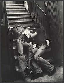 [Street Scene: Couple Kissing on Building Steps, New York City