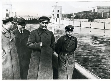 [Kliment Voroshilov, Vyacheslav Molotov, Joseph Stalin, and Nikolay Yezhov on Moscow-Volga Canal, Moscow]
