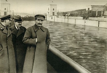 [Kliment Voroshilov, Vyacheslav Molotov, and Joseph Stalin on the Moscow-Volga Canal, Moscow] in Stalin (Moscow, 1940)