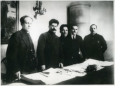 [Nikolai Antipov, Stalin, Sergei Kirov, Nikolai Shvernik, and Nicolay Komarov at Fifteenth Leningrad Regional Party Conference, Leningrad]