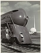 [Locomotive, with Entrance to Perisphere of 1939 New York World's Fair in Background]