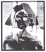 [Woman with stiff triangular hairdo; barefoot woman standing on window sill superimposed]