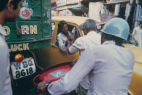 Taxi Driver and Pedestrian Argue, Chitpur Road, Calcutta
