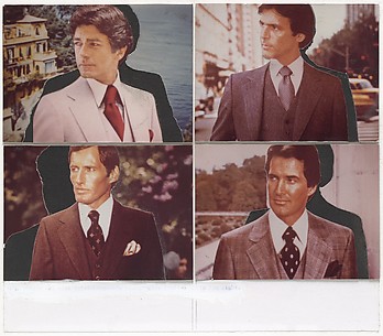 Untitled (four single men with interchangeable backgrounds looking to the right)