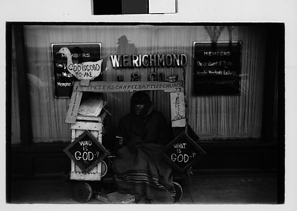 [Street Preacher and Wagon on Sidewalk, Memphis, Tennessee]