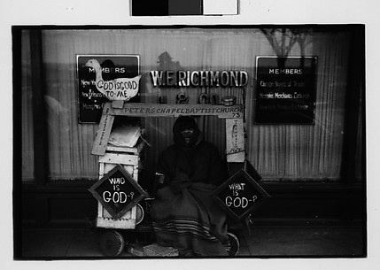 [Street Preacher and Wagon on Sidewalk, Memphis, Tennessee]