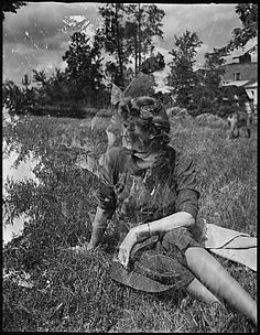 [Double Exposure: Jane Fuller Canfield on Lawn]