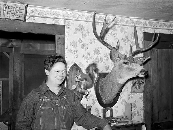 Mildred Anthony, Standing by Mounted Animals Which She Killed